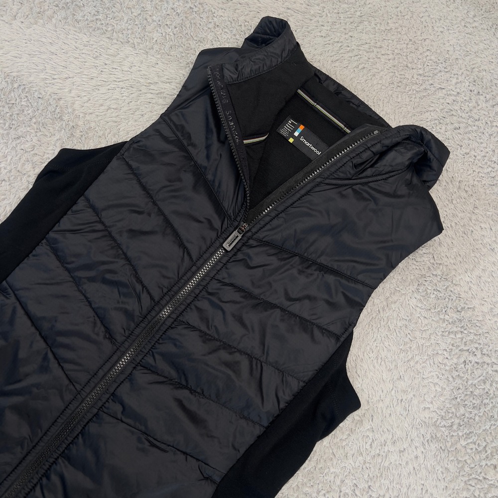 Smartwool Smartloft Vest Womens M Hooded Black Merino Wool Quilted Zip Insulated